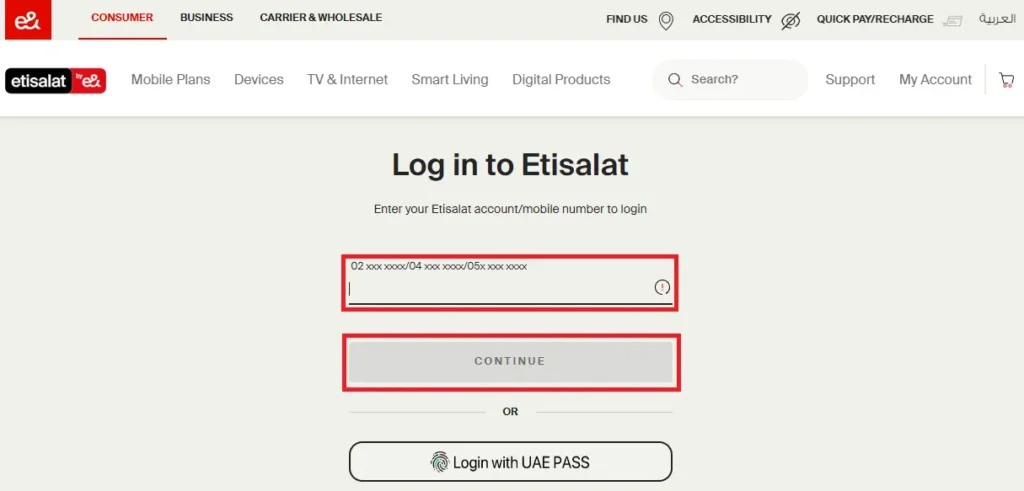 Log in to Etisalat Account
